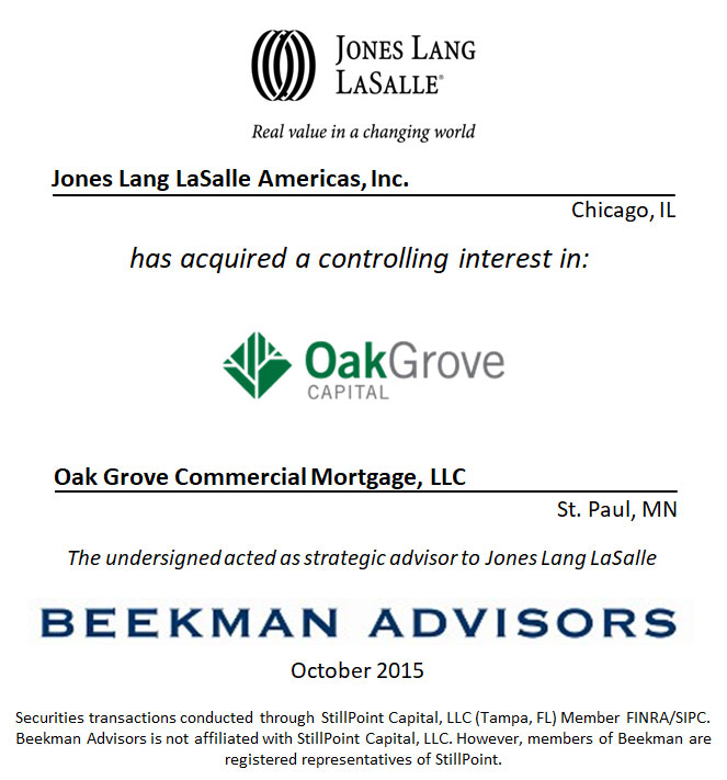 Jones Lang LaSalle Americas, Inc. and Oak Grove Commercial Mortgage, LLC