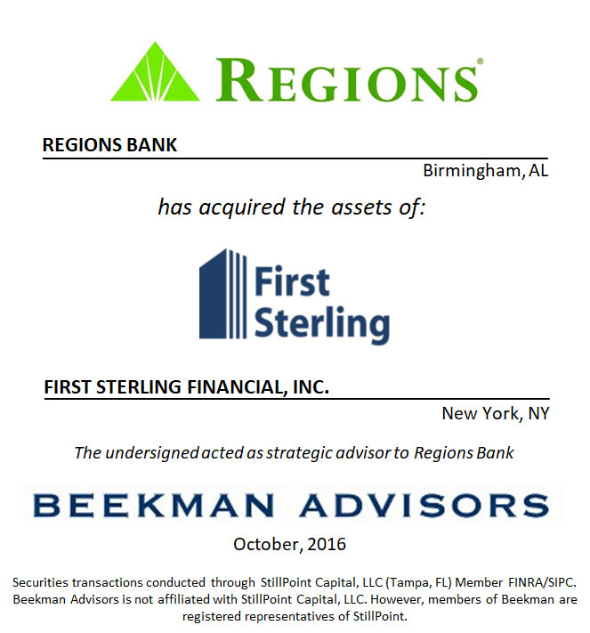 Regions Bank and First Sterling Financial, LLC